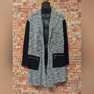 Tommy Hilfiger Gray and Black Color Blocked Long Sleeved Cardigan Size Small